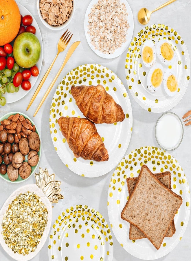 DYLIVeS 80 Count White and Gold Paper Plates, 7 inch Metallic Foil Polka Dots Disposable Dessert Party Plates Cocktail Party Supplies Plates for Birthday, Bridal Shower, Easter, Graduation Party - Image 3