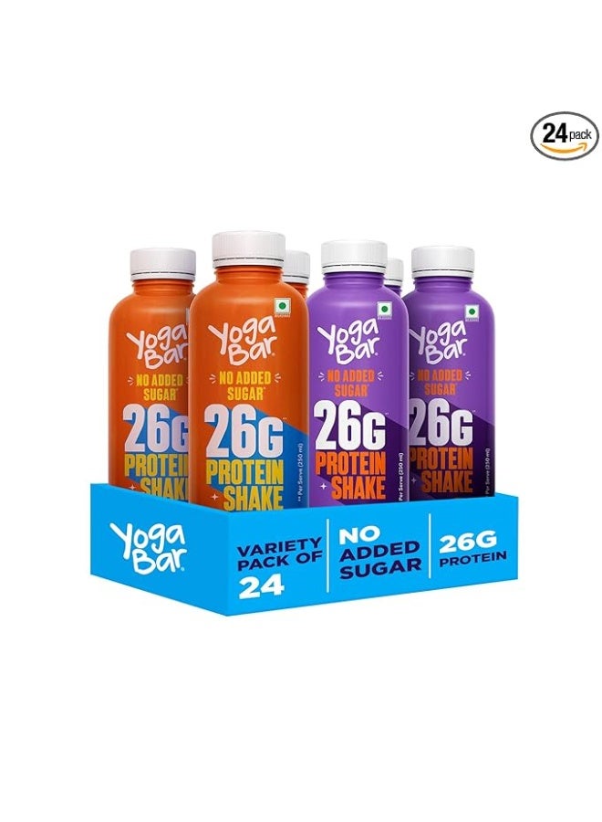 Yogabar عبوة يوجابار الشهرية لمشروب البروتين | ميلك شيك بروتين 26 غ بدون إضافة سكر | عبوة من 24 زجاجة، سعة كل منها 250 مل (12 زجاجة بنكهة الشوكولاتة المزدوجة و12 زجاجة بنكهة القهوة الباردة) - Image 1