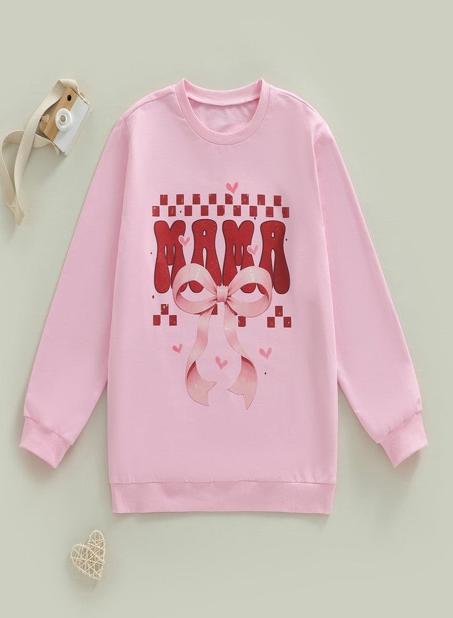 Fernvia Family Matching Outfit Mommy and Me Valentines Sweatshirts Letter Print Long Sleeve Crewneck Pullover Shirt Tops (Women, M, Pink Bow) - Image 4