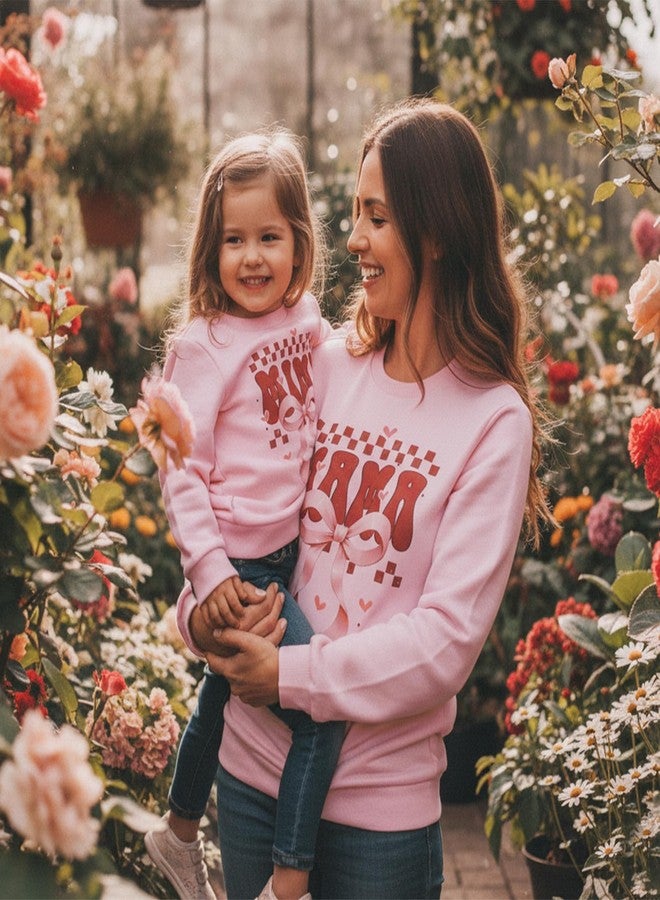 Fernvia Family Matching Outfit Mommy and Me Valentines Sweatshirts Letter Print Long Sleeve Crewneck Pullover Shirt Tops (Women, M, Pink Bow) - Image 3