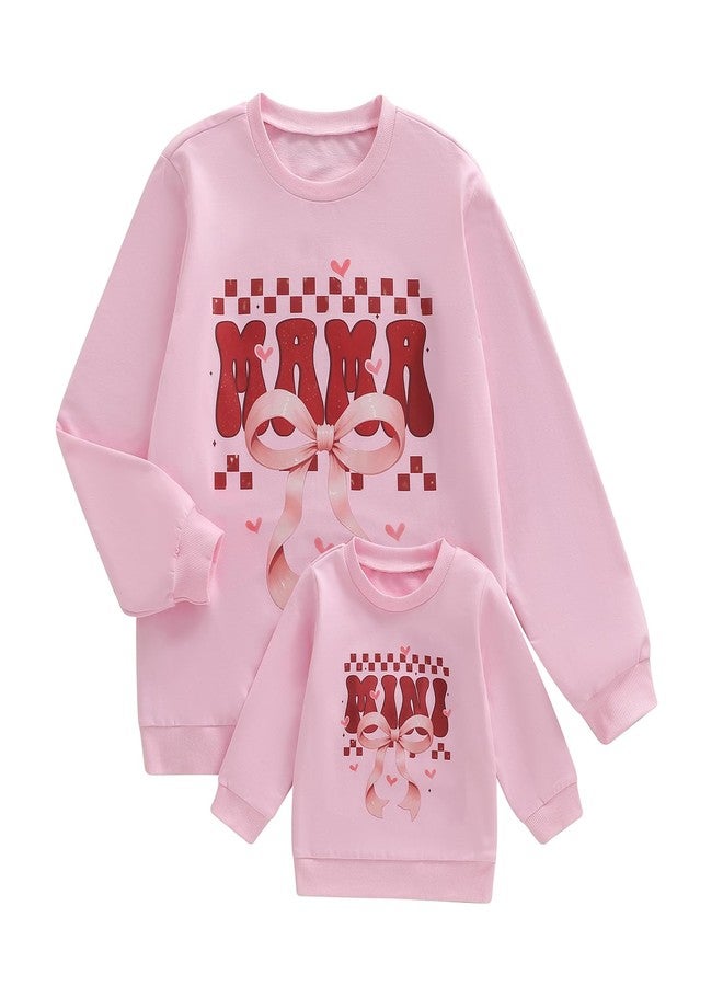Fernvia Family Matching Outfit Mommy and Me Valentines Sweatshirts Letter Print Long Sleeve Crewneck Pullover Shirt Tops (Women, M, Pink Bow) - Image 1
