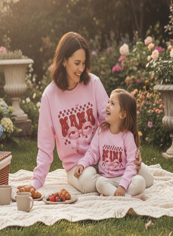 Fernvia Family Matching Outfit Mommy and Me Valentines Sweatshirts Letter Print Long Sleeve Crewneck Pullover Shirt Tops (Women, M, Pink Bow) - Image 2