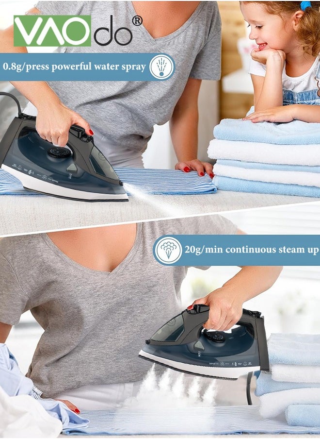 VAOdo - 2200W Steam Iron, Non Stick Soleplate Spray Mist, Anti-Drip, Adjustable Thermostat Control, Variable Steam Control, Self-Clean,Light Weight,320ML Water Tank Iron - Image 1