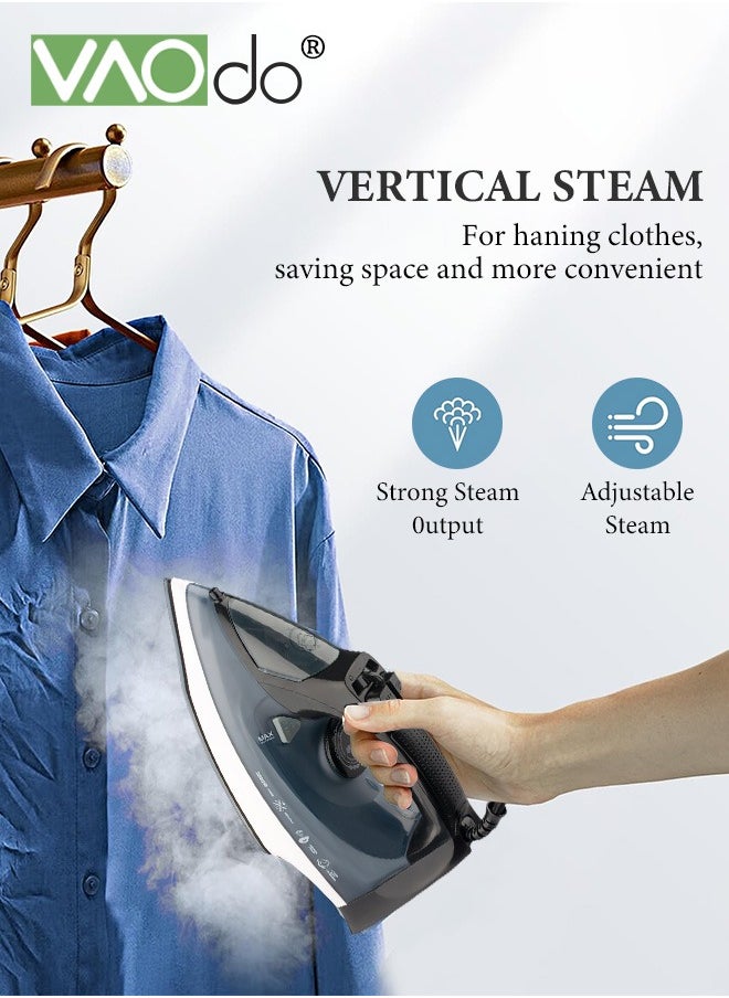 VAOdo - 2200W Steam Iron, Non Stick Soleplate Spray Mist, Anti-Drip, Adjustable Thermostat Control, Variable Steam Control, Self-Clean,Light Weight,320ML Water Tank Iron - Image 1