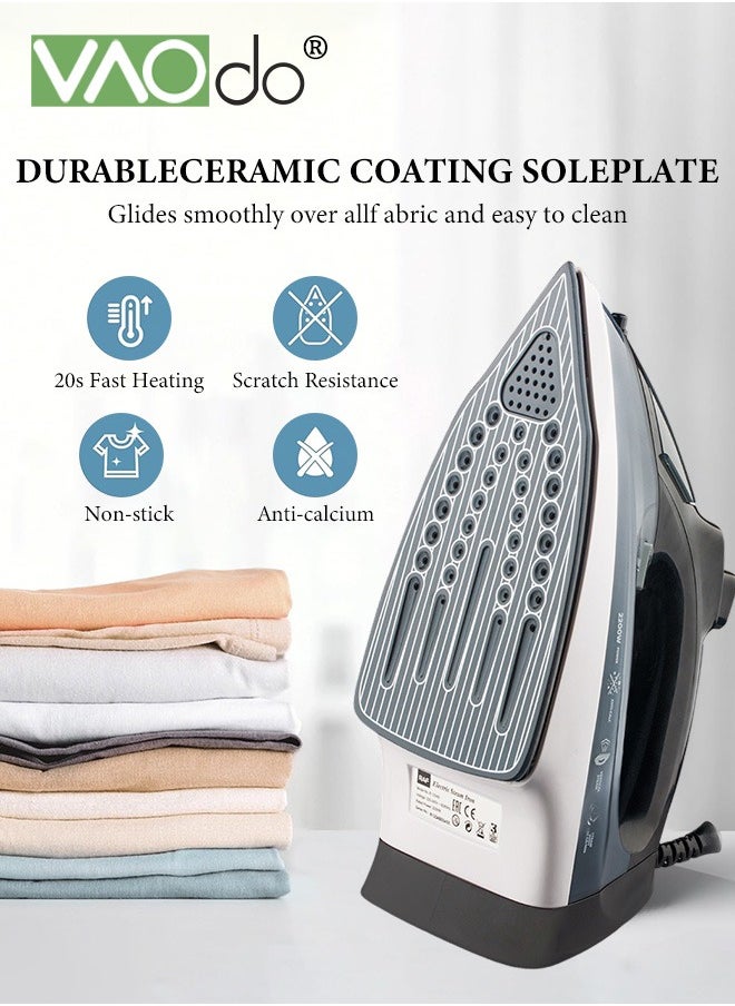 VAOdo - 2200W Steam Iron, Non Stick Soleplate Spray Mist, Anti-Drip, Adjustable Thermostat Control, Variable Steam Control, Self-Clean,Light Weight,320ML Water Tank Iron - Image 1