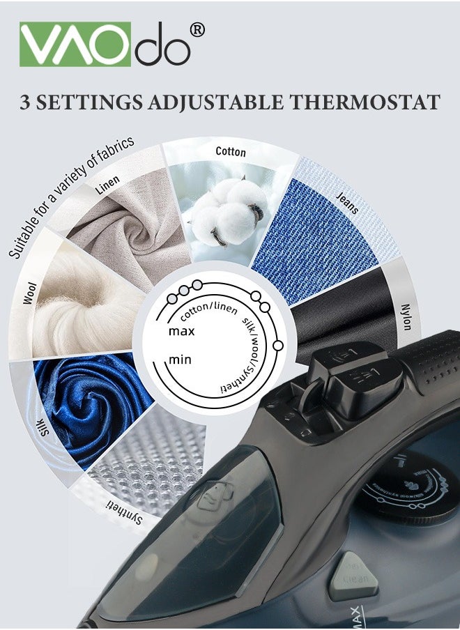 VAOdo - 2200W Steam Iron, Non Stick Soleplate Spray Mist, Anti-Drip, Adjustable Thermostat Control, Variable Steam Control, Self-Clean,Light Weight,320ML Water Tank Iron - Image 1