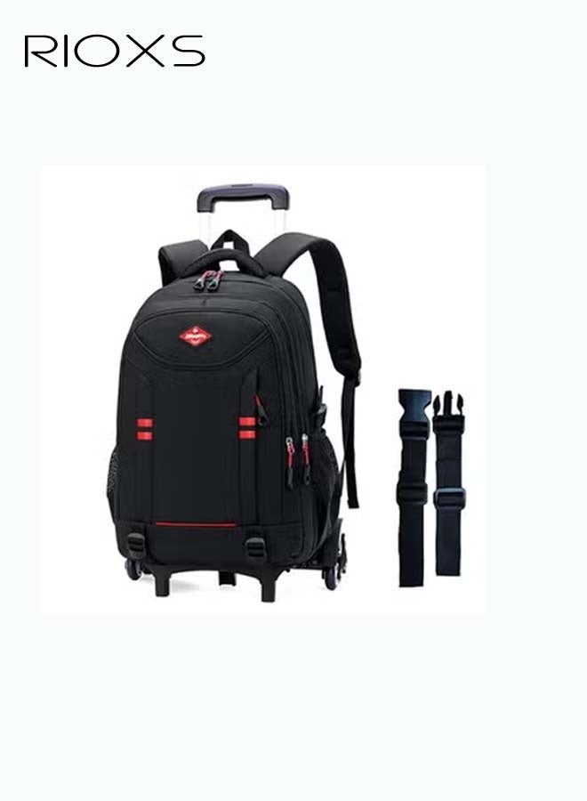 RIOXS Kids Backpacks, Rolling Schoolbag for Kids Boys, Trolley School Bookbags, Large Capacity Wheeled Luggage Bag, Backpack with Six-wheels, Elementary Boys Schoolbag, Portable Rolling Backpack for School/Weekend Trips/Travelling, Black Red Backpacks - Image 2