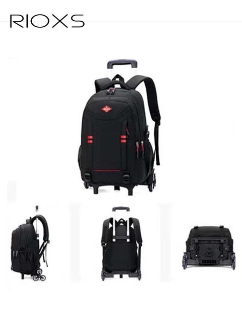 Kids Backpacks, Rolling Schoolbag for Kids Boys, Trolley School Bookbags, Large Capacity Wheeled Luggage Bag, Backpack with Six-wheels, Elementary Boys Schoolbag, Portable Rolling Backpack for School/Weekend Trips/Travelling, Black Red Backpacks
