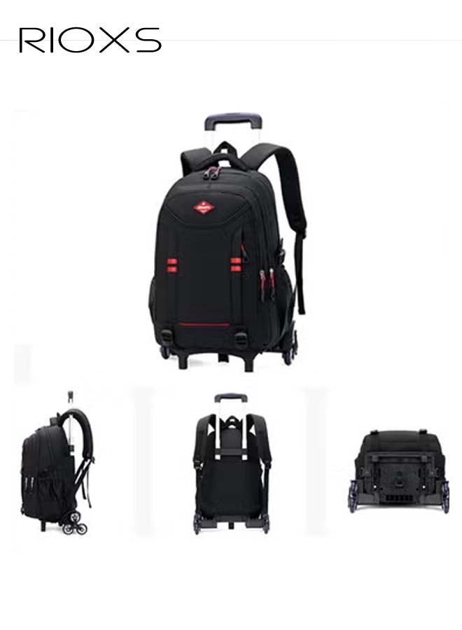 RIOXS Kids Backpacks, Rolling Schoolbag for Kids Boys, Trolley School Bookbags, Large Capacity Wheeled Luggage Bag, Backpack with Six-wheels, Elementary Boys Schoolbag, Portable Rolling Backpack for School/Weekend Trips/Travelling, Black Red Backpacks - Image 1