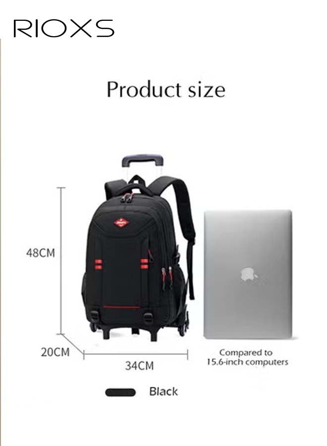 RIOXS Kids Backpacks, Rolling Schoolbag for Kids Boys, Trolley School Bookbags, Large Capacity Wheeled Luggage Bag, Backpack with Six-wheels, Elementary Boys Schoolbag, Portable Rolling Backpack for School/Weekend Trips/Travelling, Black Red Backpacks - Image 5