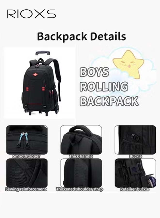 RIOXS Kids Backpacks, Rolling Schoolbag for Kids Boys, Trolley School Bookbags, Large Capacity Wheeled Luggage Bag, Backpack with Six-wheels, Elementary Boys Schoolbag, Portable Rolling Backpack for School/Weekend Trips/Travelling, Black Red Backpacks - Image 3