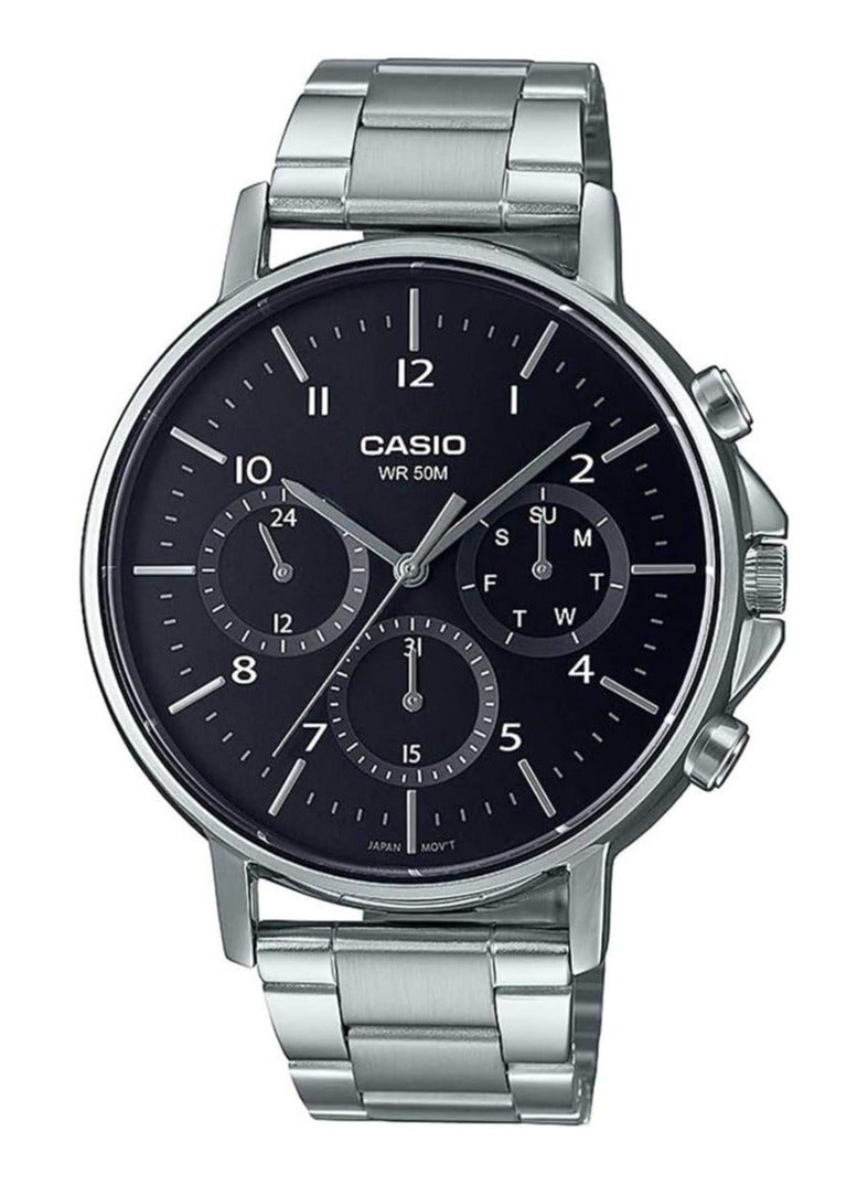 كاسيو ساعة كاسيو للرجال - MTP-E321D-1AVDF مينا سوداء، سوار فضي - Image 1