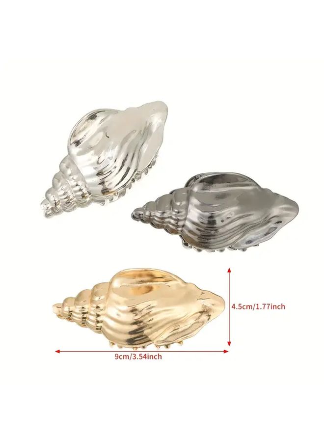 1pc Designer Alloy Conch Shape Shark Teeth Hair Clip For Beach Wedding Birthday Large Size Fashionable Side Clip Black - Image 4