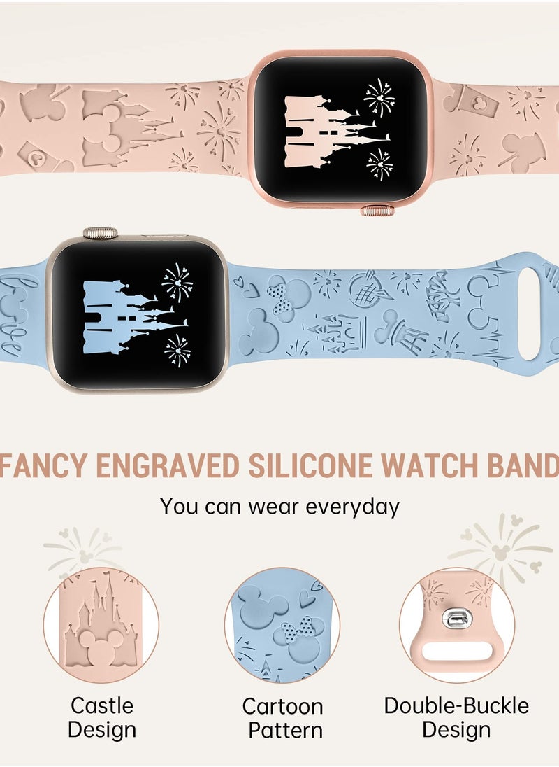Generic - Cartoon Engraved Silicone Bands for Apple Watch Ultra 2 Pack Soft and Breathable Replacement Straps for Women Compatible with iWatch Series 1 to 8 44mm 45mm 49mm - Image 1