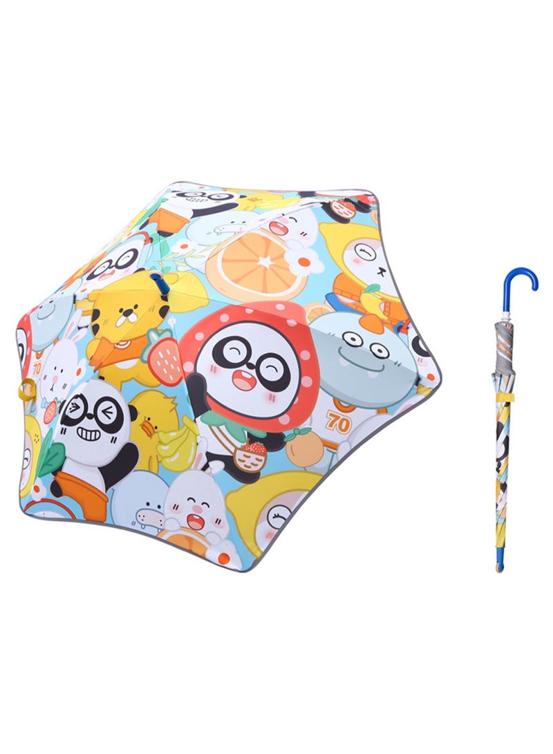 Cute Cartoon Pattern Children'S Umbrella, Black Plastic Material Dual-Purpose Umbrella, Suitable For Boys And Girls, Elementary School Students, Babies And Kindergartens, Large Long Handle With Pulleys, Reflective Rounded Corners (Fruit Blue) - Image 1