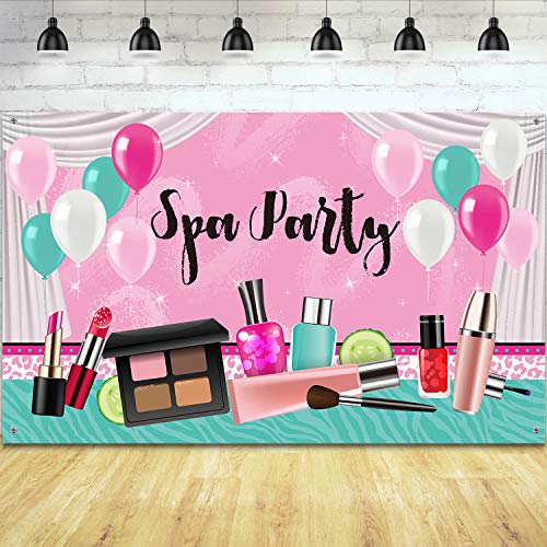 Frienda Spa Party Decorations 71 x 43 Inch Sweet Pink Backdrop Princess Makeup Birthday Photography Background Photo Booth Banner for Spa Day Make up Theme Party Decorations - Image 1
