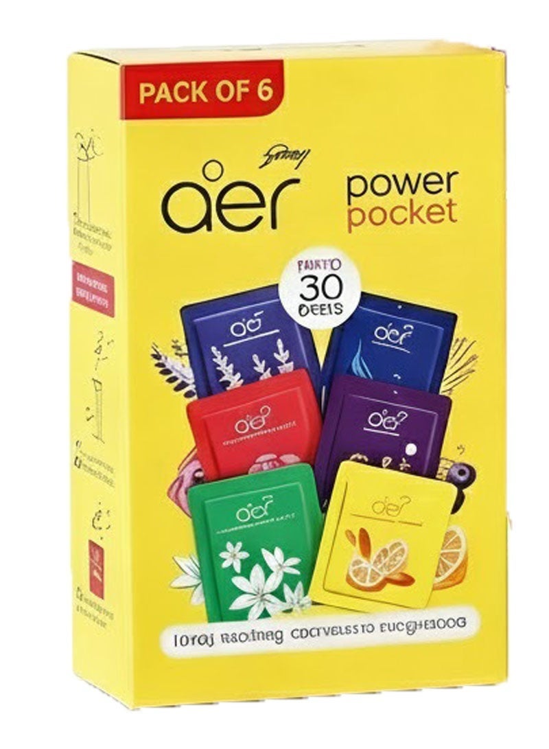 Godrej Aer Power Pocket Assorted Multicolour Home Fragrance,Bathroom Fragrance Bright Tangy Delight  Pack of 6 - Image 2