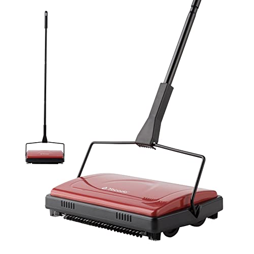 Yocada Carpet Sweeper Cleaner for Home Office Low Carpets Rugs Undercoat Carpets Pet Hair Dust Scraps Paper Small Rubbish Cleaning with a Brush Dark Red - Image 1