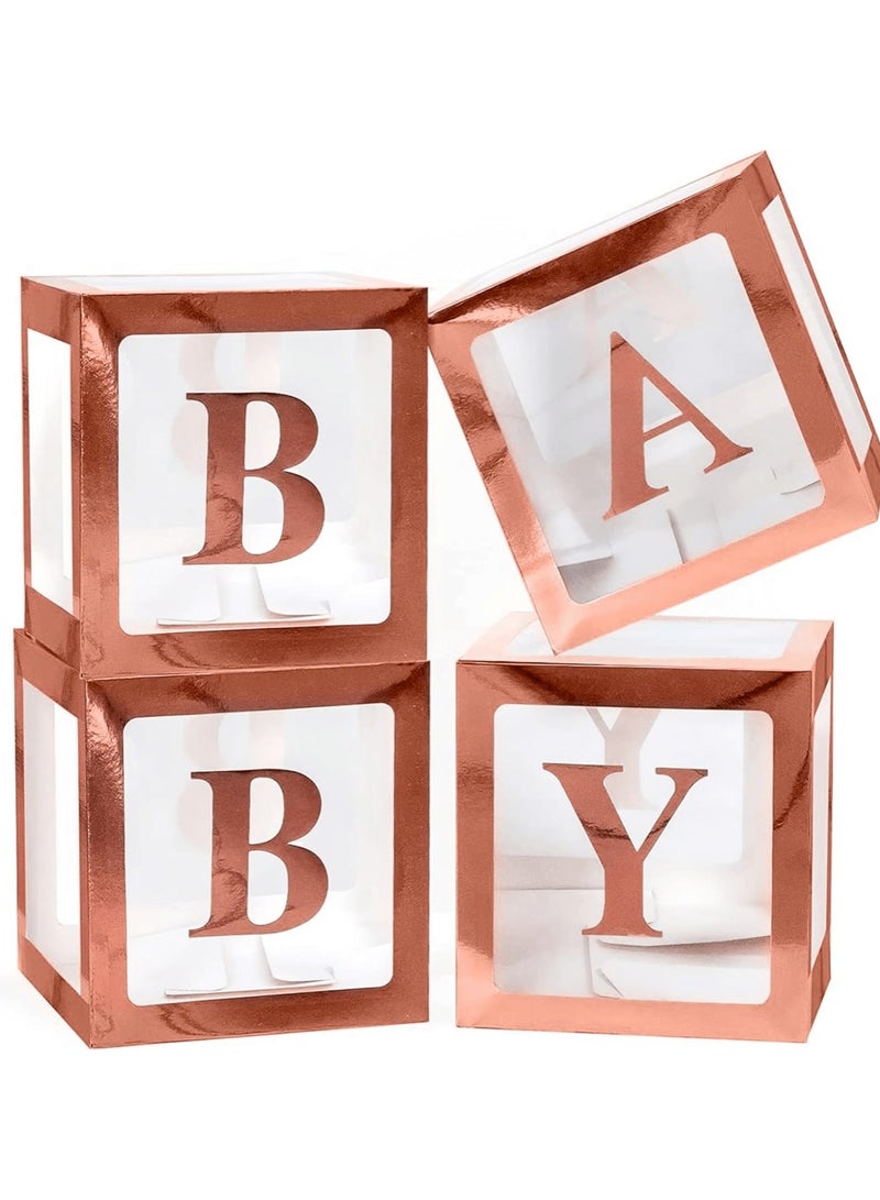 Birthday Party Decoration Balloon Boxes, 4 Transparent Balloon for Balloon Boxes with Letter Baby,Baby Boxes for Baby Shower Decorations Bridal Shower Decorations Decor(Rose Gold) - Image 2