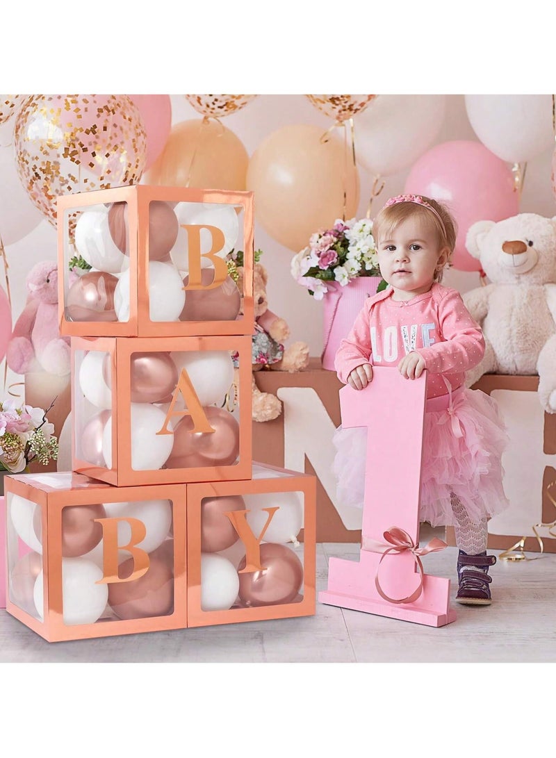 Birthday Party Decoration Balloon Boxes, 4 Transparent Balloon for Balloon Boxes with Letter Baby,Baby Boxes for Baby Shower Decorations Bridal Shower Decorations Decor(Rose Gold) - Image 1