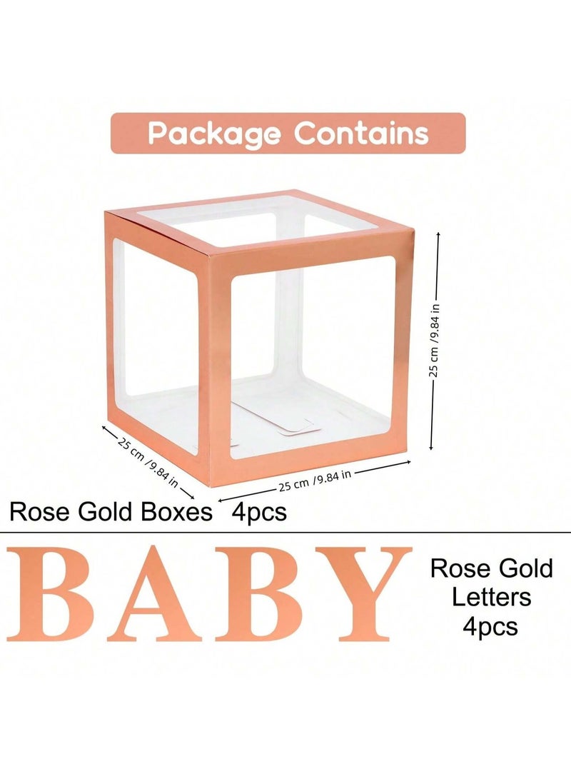 Birthday Party Decoration Balloon Boxes, 4 Transparent Balloon for Balloon Boxes with Letter Baby,Baby Boxes for Baby Shower Decorations Bridal Shower Decorations Decor(Rose Gold) - Image 3