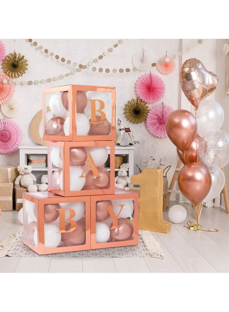 Birthday Party Decoration Balloon Boxes, 4 Transparent Balloon for Balloon Boxes with Letter Baby,Baby Boxes for Baby Shower Decorations Bridal Shower Decorations Decor(Rose Gold) - Image 4