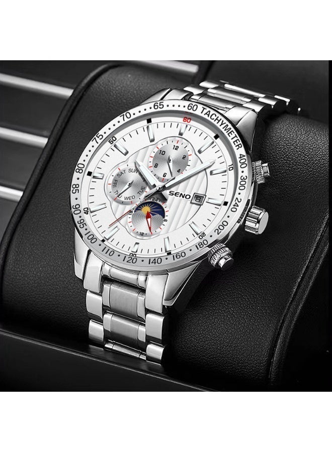 SENO Men's Fashion Quartz Watch with Calendar Luminous Dial Waterproof Wristwatch for Daily Business Casual Wear - Image 5
