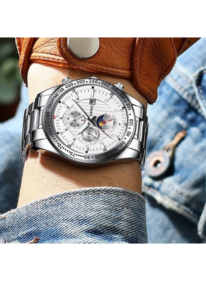 SENO Men's Fashion Quartz Watch with Calendar Luminous Dial Waterproof Wristwatch for Daily Business Casual Wear - Image 2