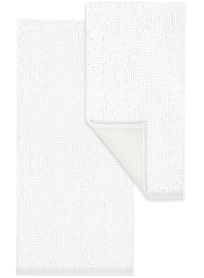 LINLA Bathroom Rugs Sets 2 Piece, Absorbent Soft Chenille Bath Mat, Non-Slip,Quick Dry, Washable, Carpet Mats for Floor, Tub and Shower,32" x 20"/24" x 17", White - Image 1