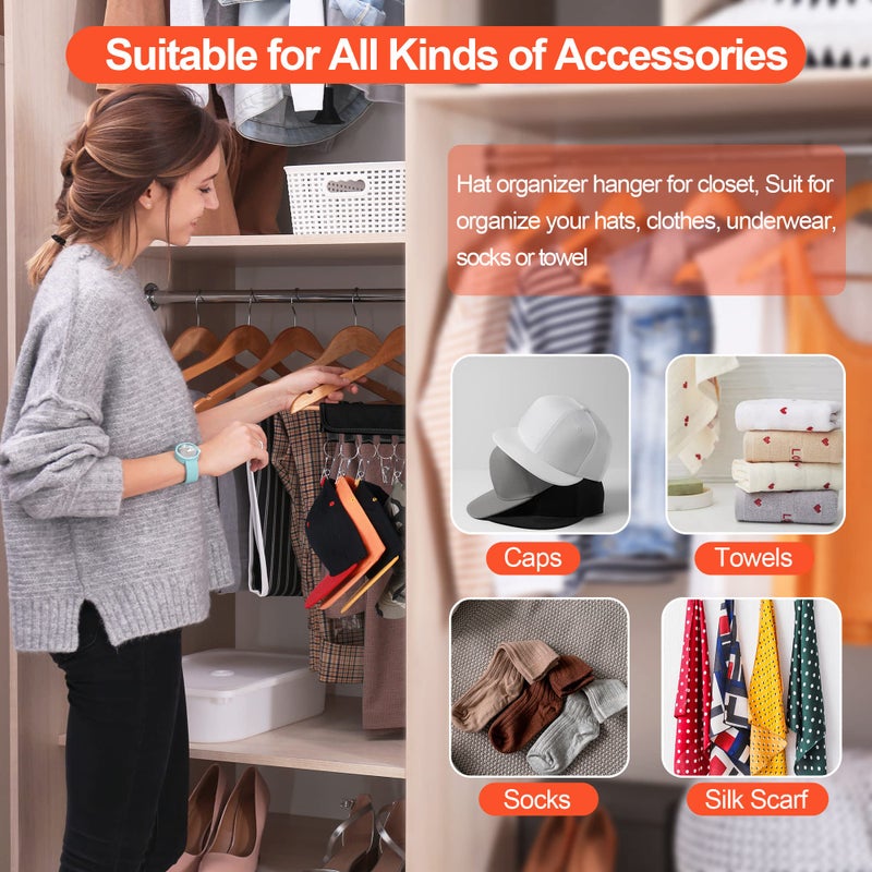 Binboov Hat Organizer Holder For Hanger & Room Closet  4Pack Hat Storage Clips  For Hang Baseball Hats Rack  Ball Caps  Winter Beanie & Accessories  Fits All Hangers (4Pc Black) - Image 2