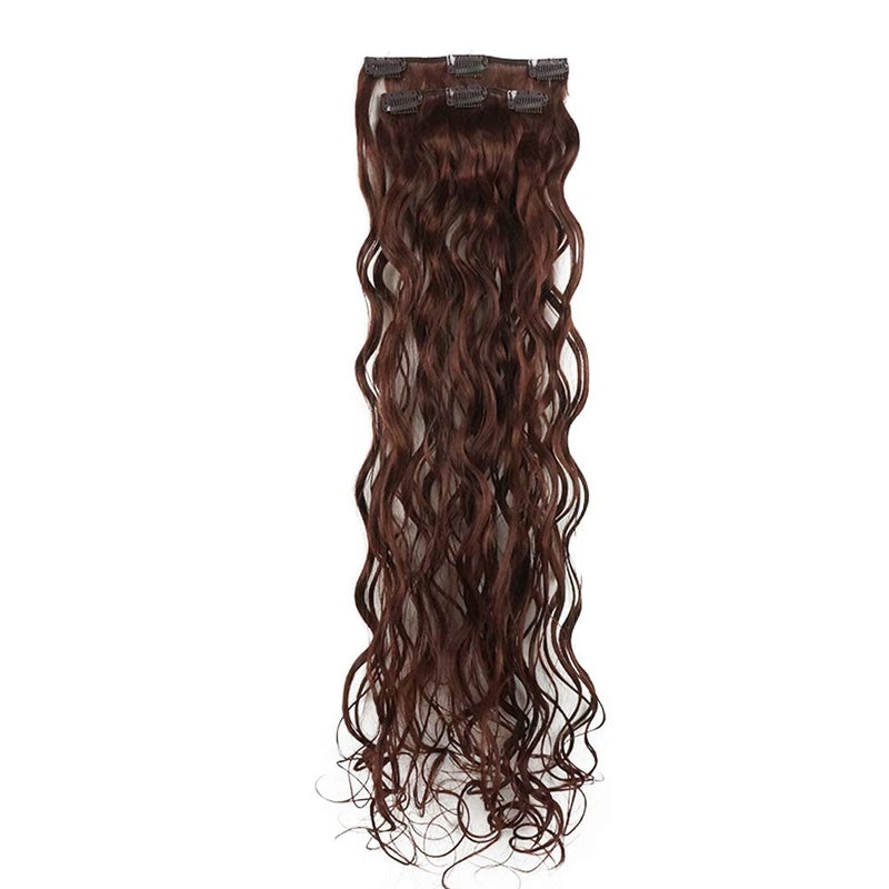 Lydell 22 Long Curly 2 PCS Set Hair Extension Thick Clip in on Synthetic Extensions for Women 33A Dark Auburn
