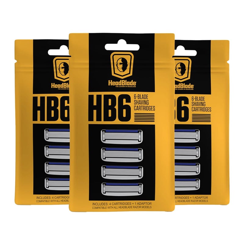 HeadBlade Men's HB6 Refill Shaving Razor Blades - 6 Stainless Steel Blades for No Tugging or Pulling, Shave Less, Works for Face, Body, and Scalp (12 Blades) 3 Pack - Image 1