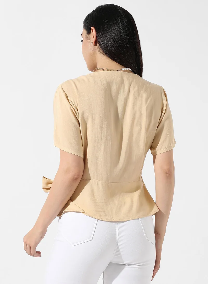 Campus Sutra Women's Light Yellow Wrap-Around Top
