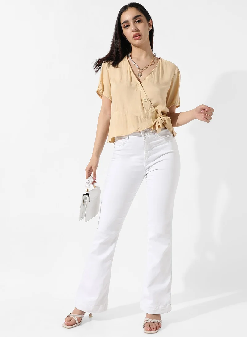 Campus Sutra Women's Light Yellow Wrap-Around Top