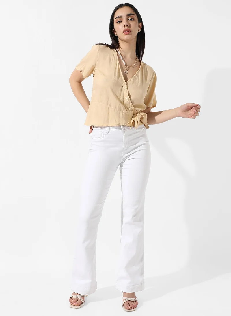 Campus Sutra Women's Light Yellow Wrap-Around Top