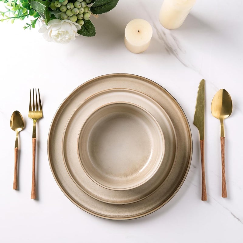 AmorArc Stoneware Dinnerware SetsRound Reactive Glaze Plates and Bowls SetHighly Chip and Crack Resistant  Dishwasher  Microwave Safe Dishes SetService for 4 12pc - Image 4