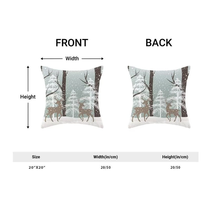 AEIOAE Winter Deer Pillow Covers 20x20 Inch Set of 2  Winter Landscape Snow Tree Throw Pillows Farmhouse Cotton Christmas Pillow Case for Couch Sofa Bedroom Living Room Indoor Outdoor - Image 5