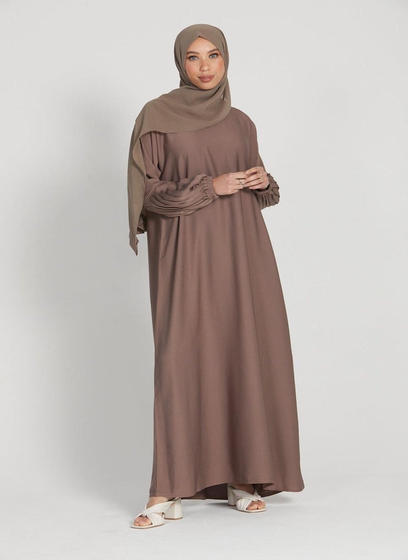 NUKHBAA - Elegant Brown plain abaya wityh belt and Hijab-AB75 - Image 1