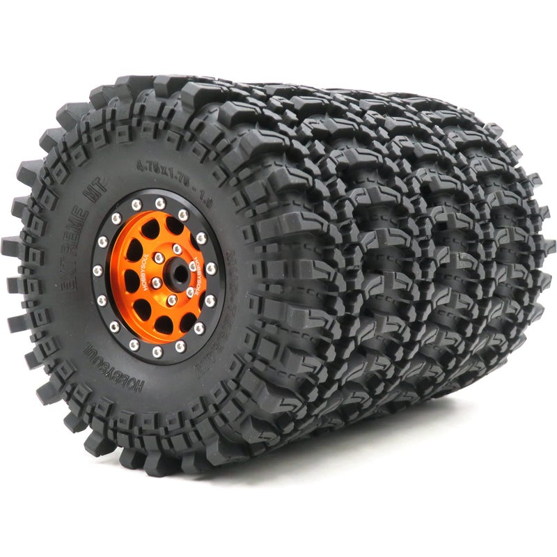 HOBBYSOUL 4pcs RC 19 Mud Terrain Tires Super Grip Soft Crawler Truck Tyre 121mm475inch Aluminium 19 Beadlock Wheel Rim Hex 12mm OrangeBlack Color preMounted - Image 3