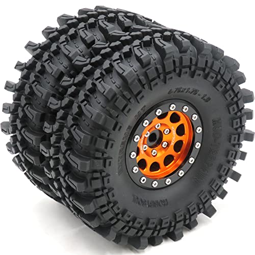 HOBBYSOUL 4pcs RC 19 Mud Terrain Tires Super Grip Soft Crawler Truck Tyre 121mm475inch Aluminium 19 Beadlock Wheel Rim Hex 12mm OrangeBlack Color preMounted - Image 5
