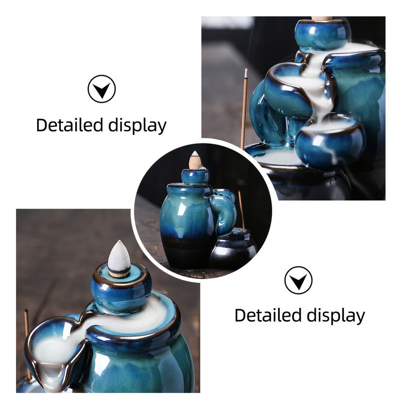 Blue Ceramic Waterfall Backflow Incense Cone Holder Stand Home Decor - Image 2