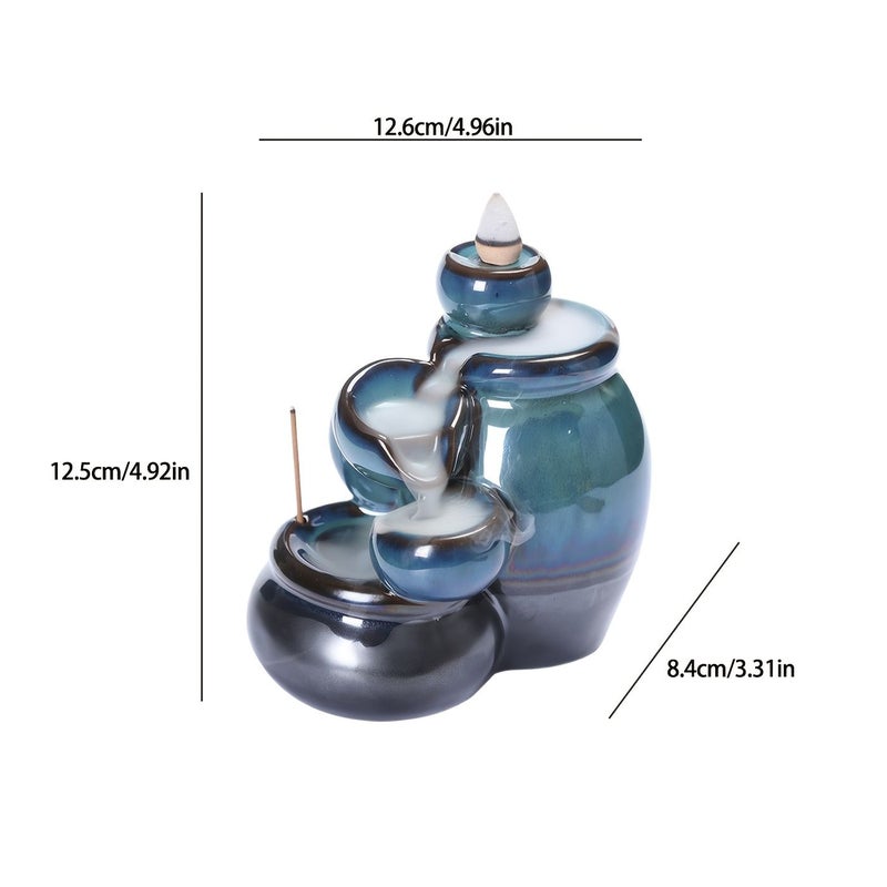 Blue Ceramic Waterfall Backflow Incense Cone Holder Stand Home Decor - Image 3
