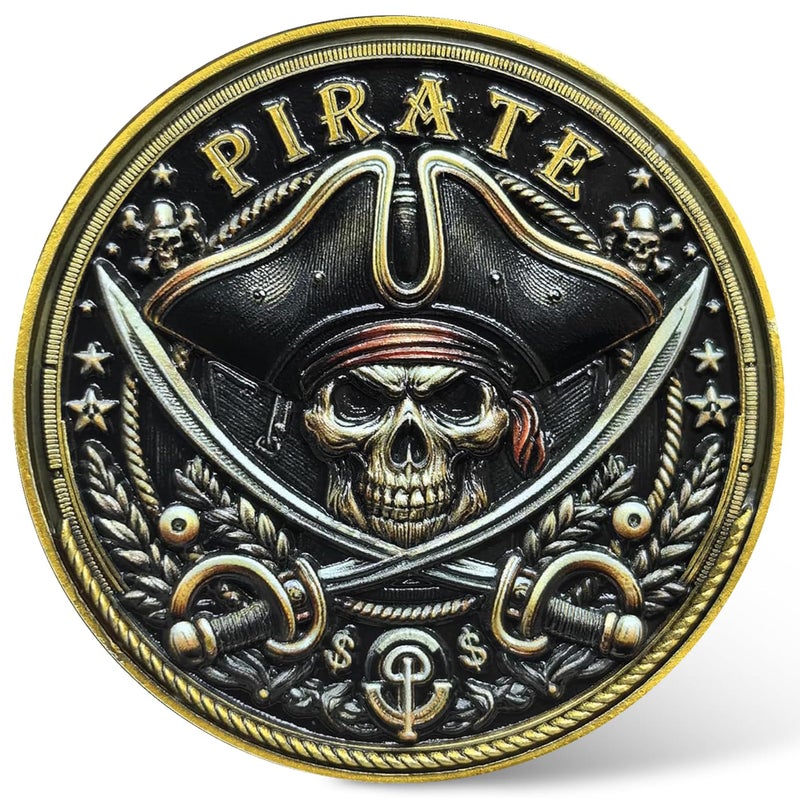 CYOUNG Pirate Challenge Coin AdventureThemed Zinc Alloy Coin with Treasure Map Design 157 Inch Collectible Coin with Skull and Cross Swords - Image 3