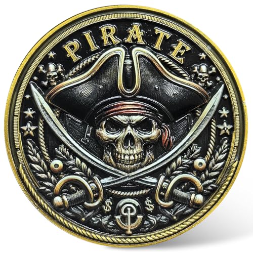 CYOUNG Pirate Challenge Coin AdventureThemed Zinc Alloy Coin with Treasure Map Design 157 Inch Collectible Coin with Skull and Cross Swords - Image 1