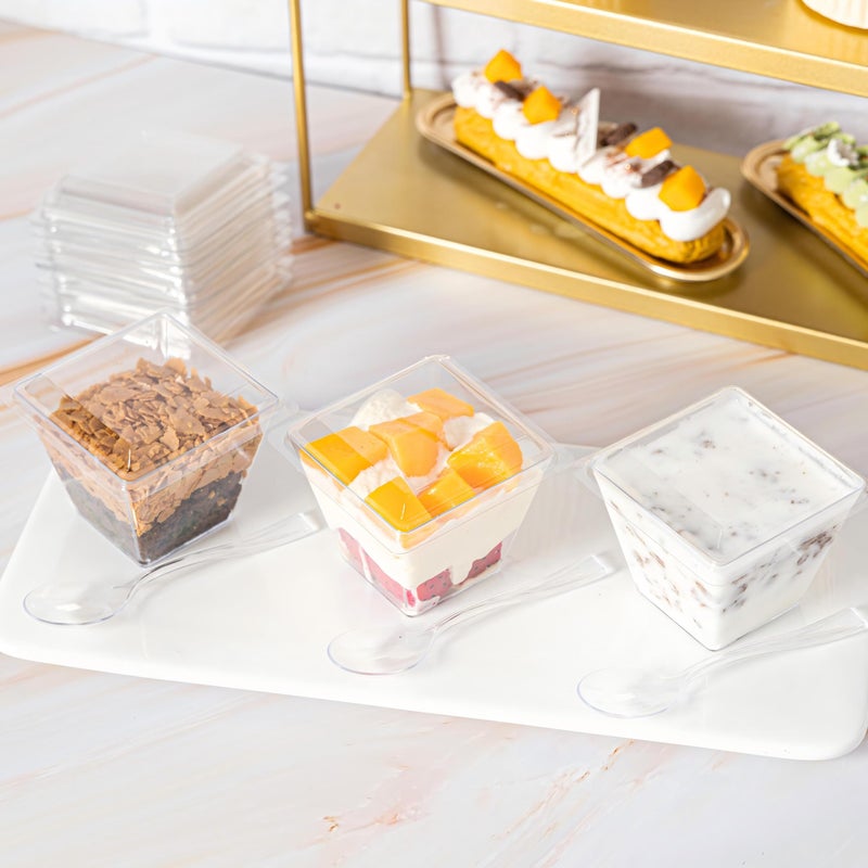 HOMIP 60Pack 4oz Plastic Dessert Cups with Lids and Spoons, Mini Plastic Parfait Cups for Parties, Clear Square Cups for Appetizer Cake Ice-cream - Image 5