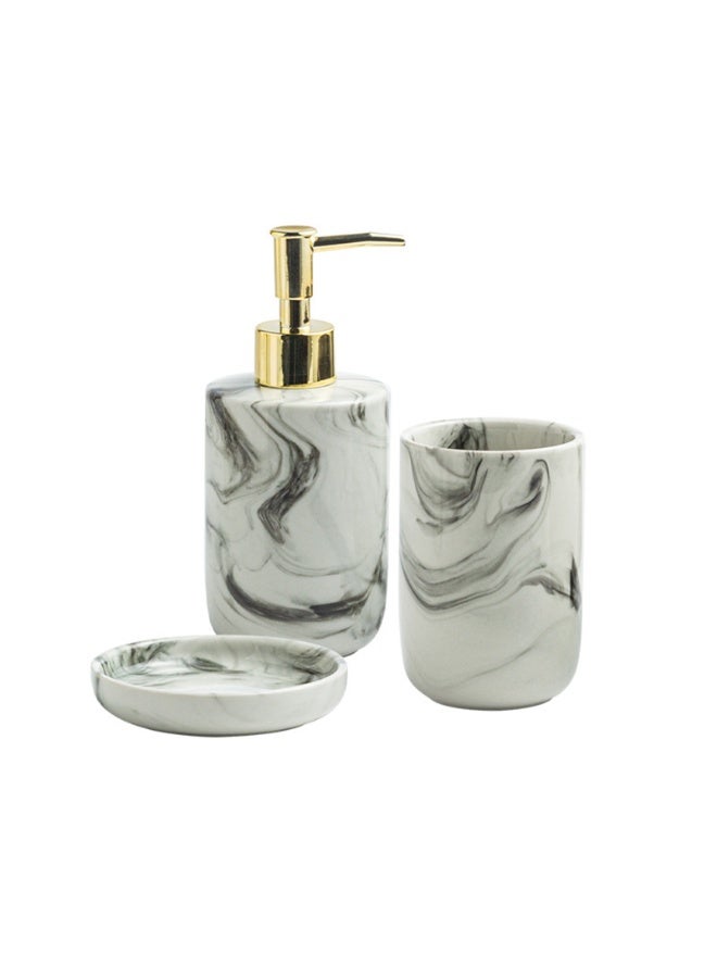 فوك مجموعة اكسسوارات الحمام 3 قطع,موزع الصابون الحمام السيراميكي,صحن الصابون وأكواب فرشاة الأسنان للحمام الحديث نمط الرخام الدائري ديكور المغسلة الكاملة - Image 1