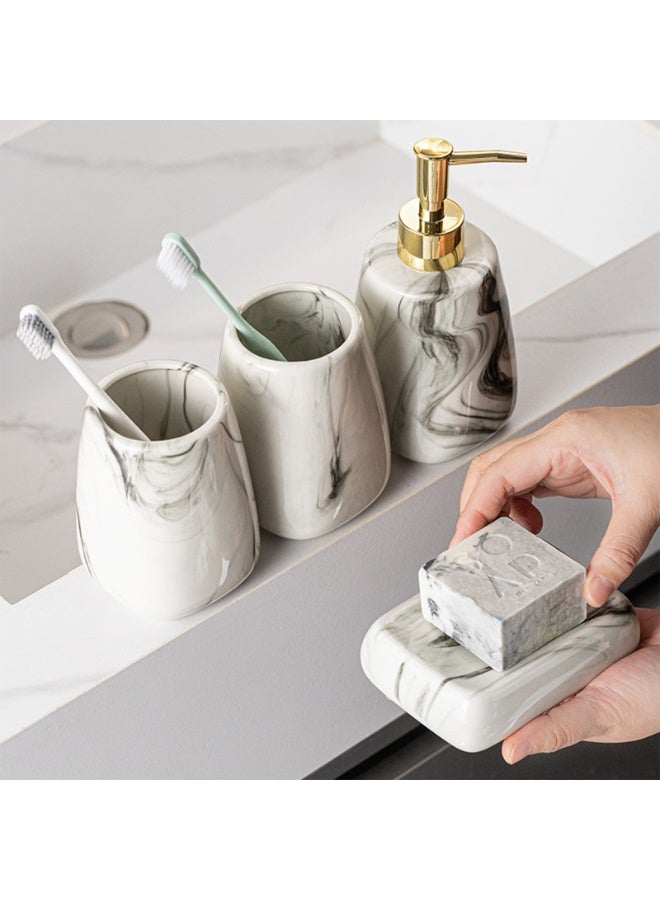 فوك مجموعة اكسسوارات الحمام 3 قطع,موزع الصابون الحمام السيراميكي,صحن الصابون وأكواب فرشاة الأسنان للحمام الحديث نمط الرخام الدائري ديكور المغسلة الكاملة - Image 5