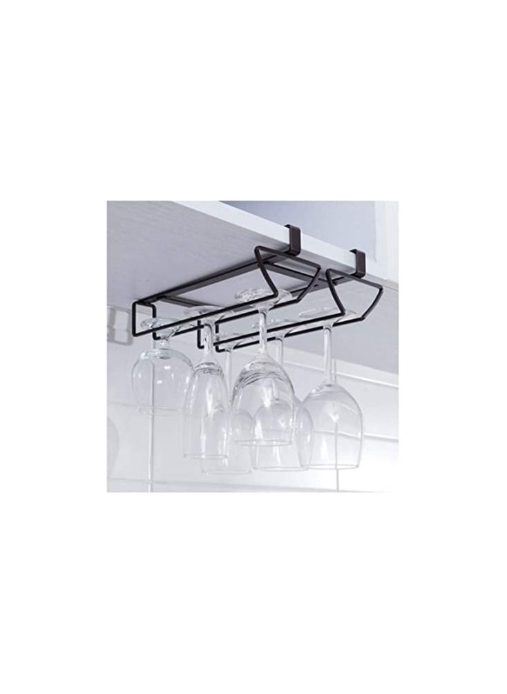 Spaceshoop Wine Glass Hanging Rack Wine Glass Holder Under Cabinet Stemware Storage No Drilling Metal Wine Glass Organizer Glass Holder  Double Row  - Image 1