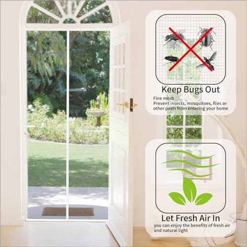 CHIYUNS White Screen Door Mesh Magnetic Closure Heavy Duty 32 x 80 inch, Self Closing Fiberglass Mosquito Net with Magnet for Doors, Bug Fly Screens Curtain for Doorway, Keep Bugs Out, Pet Friendly - Image 2