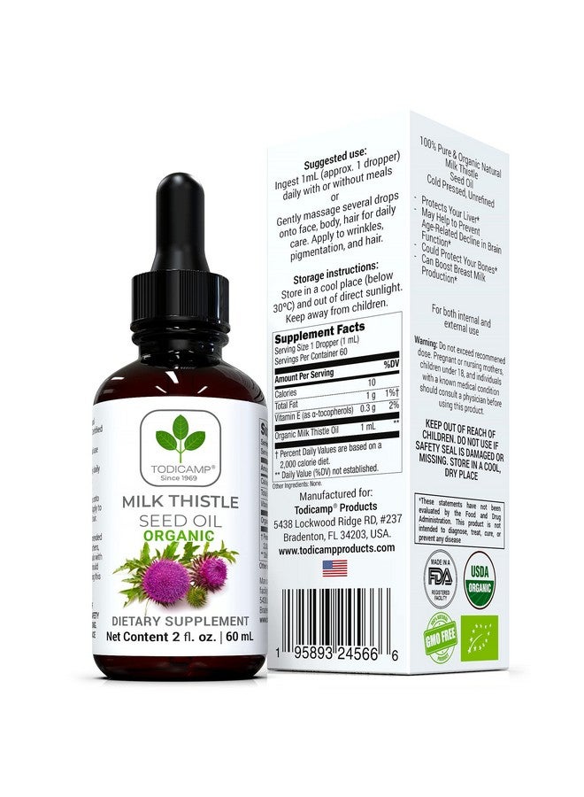 TODICAMP Co2 Extracted Usda Organic Milk Thistle Seed Oil 100% Potent Liver Support Milk Thistle Oil Pure Milk Thistle Drops Rich In Omegas Tocopherols Silymarin Zinc 2 Fl Oz - Image 3